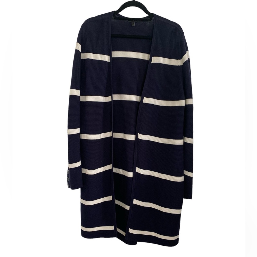 Talbots Open-Front Modern Ottoman Cardigan Navy Cream women’s Size XL